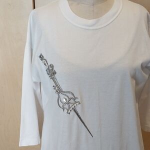 White T-Shirt with Silver Stones Embellishments